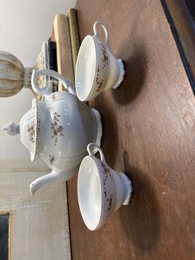 Vintage "Rochele" made in Japan White Porcelain Tea Set w/ Gold Floral Trim EUC